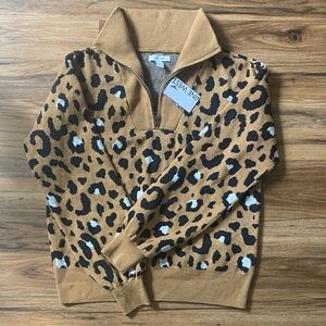 Nine West Men's Zip Up Leopard Sweater - Brown and Black